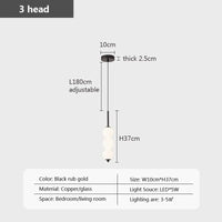 Nordic glass pendant light LED copper gourd 3-8 heads bedside hanging lamp for study, bedroom and living room