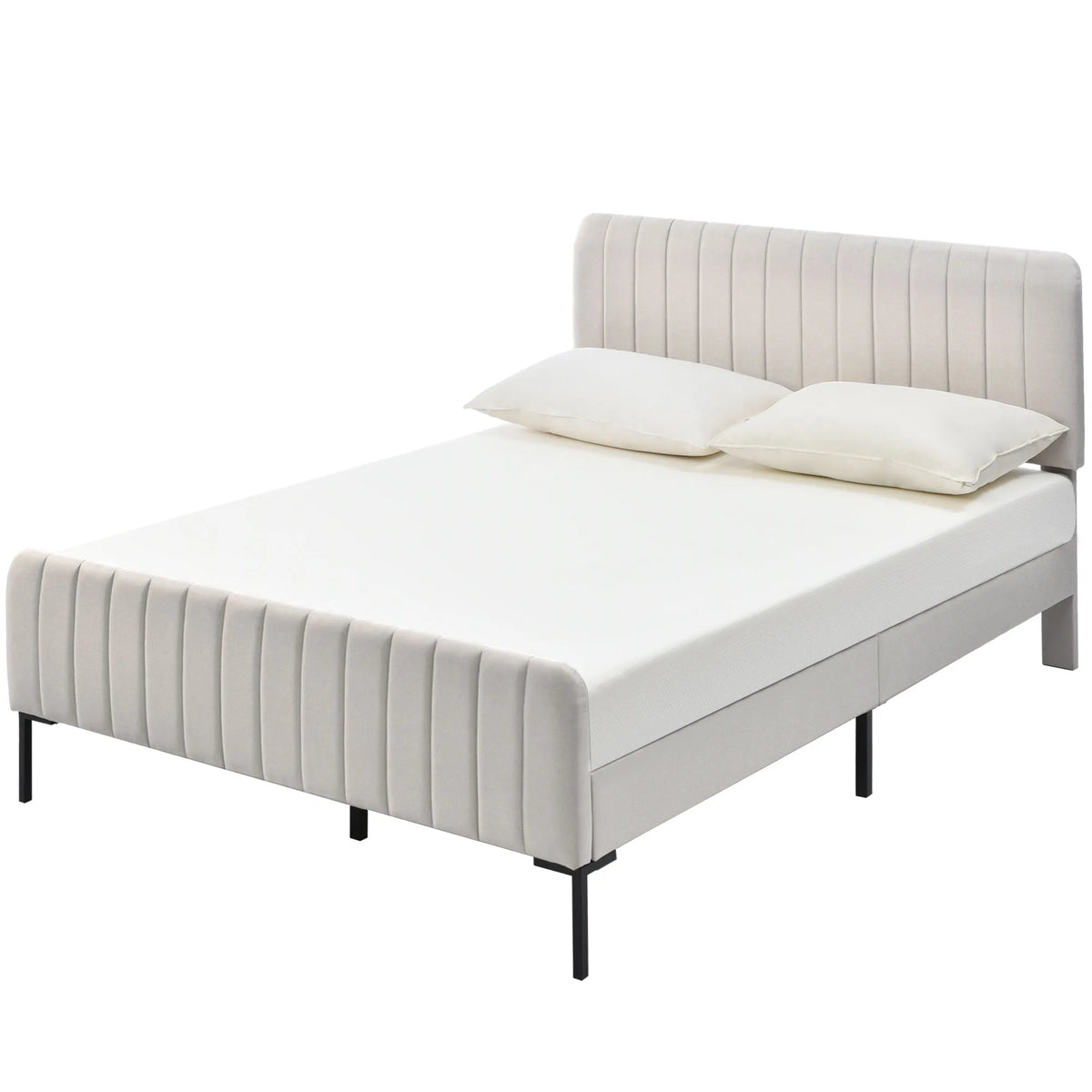Headboard height is adjustable, 55cm high and thickened headboard Double bed with upholstered bed frame without mattress - vue 1 sur 8