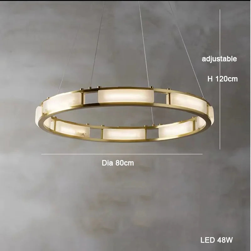 Post-modern round marble dimmable LED chandelier