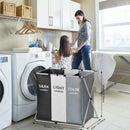 Foldable laundry basket with three compartments and waterproof storage
