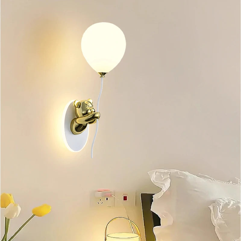 Golden bear glass wall light LED children's room decor