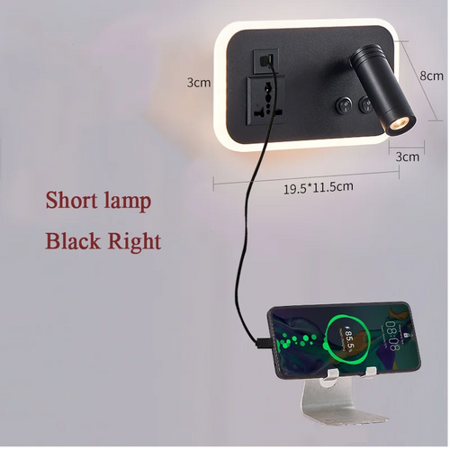LED bedside wall lamp with USB port and rotary switch - vue 9 sur 14
