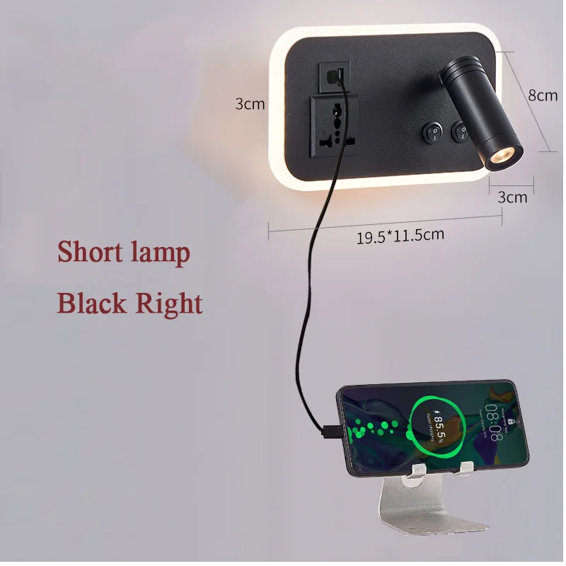 LED bedside wall lamp with USB port and rotary switch - vue 8 sur 14