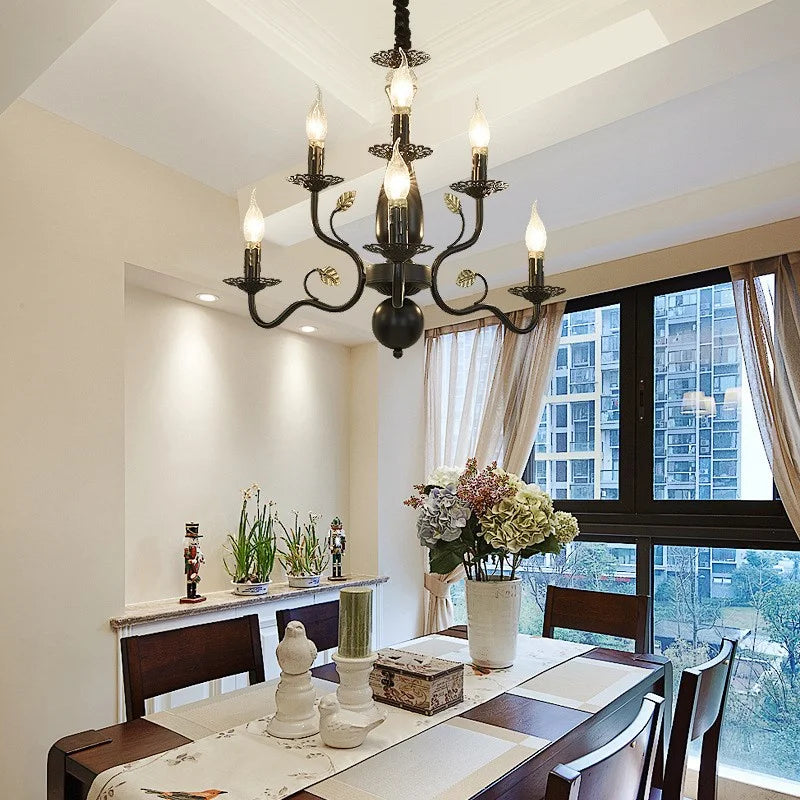 Classic American country style retro wrought iron chandelier - vue 9 sur 12