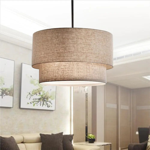 Modern linen effect fabric pendant light - vue 6 sur 9