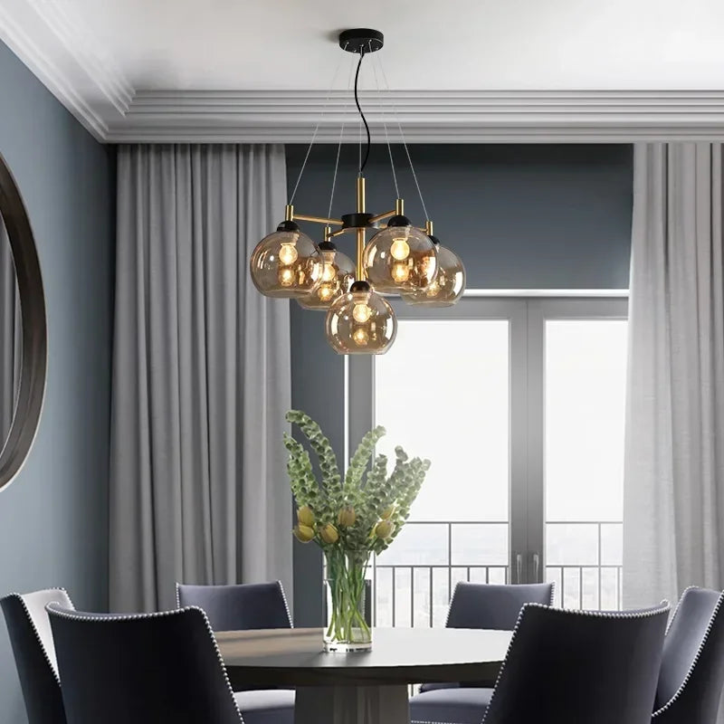 Nordic copper and glass chandelier with modern design and magic beans - vue 5 sur 12