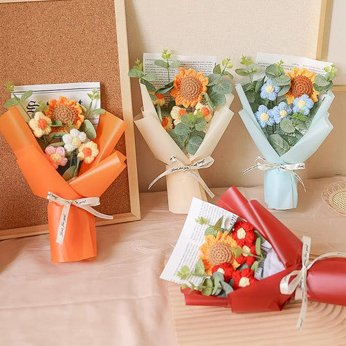 Handmade crochet sunflower bouquet for gifts and decorations - vue 3 sur 13