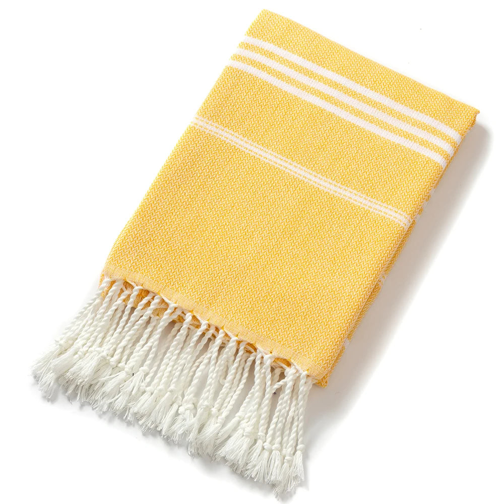 Striped Turkish beach towel with fringes, absorbent cotton