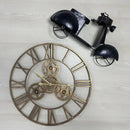 retro metal wall clock with large decorative gear