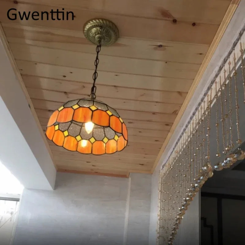 Tiffany style stained glass pendant light for interior decor - vue 6 sur 26