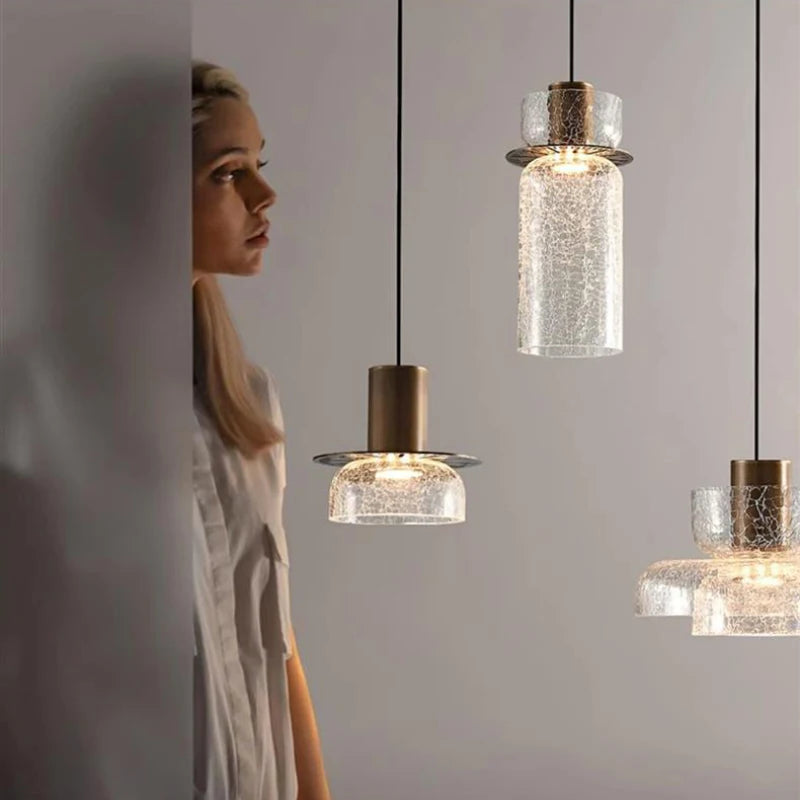 Retro minimalist crackle glass chandelier for modern interiors