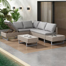 Poly Rattan Garden Lounge Set – 4-5 Seater Corner Sofa with Table &amp; Cushions, Removable Washable Covers, Khaki