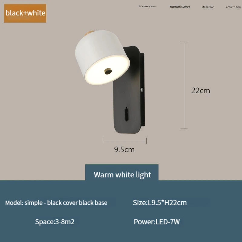 Nordic rotating wall light with switch for modern indoor lighting