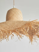 Vintage Japanese handmade woven straw hat pendant light