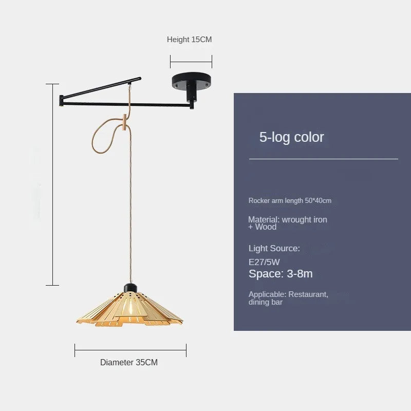 Modern creative LED chandelier with artistic retractable wooden arm - vue 13 sur 16