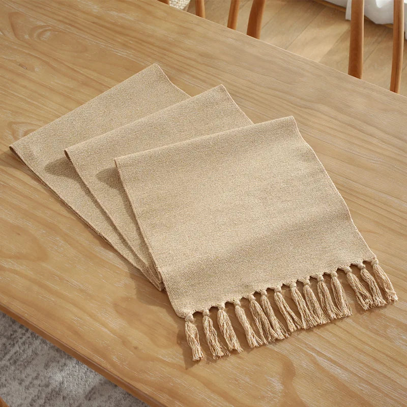 Embroidered linen table runner, rustic style