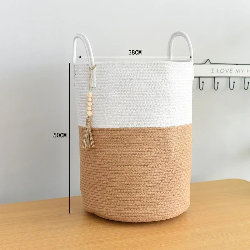 large woven laundry basket with cotton handles foldable - vue 8 sur 10
