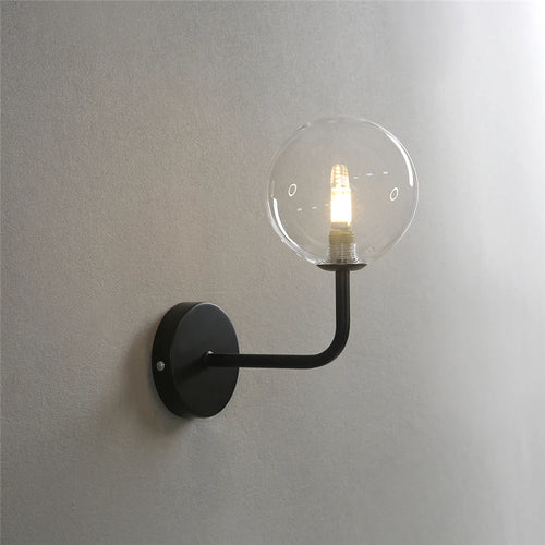 Nordic retro wall lamp with curved metal and glass globe - vue 4 sur 13
