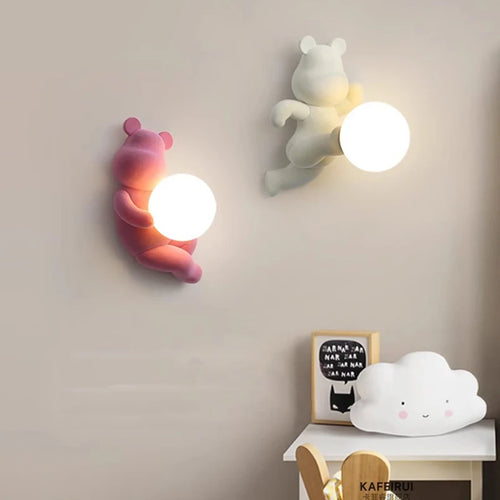 Resin and glass bear wall light for children - vue 2 sur 18