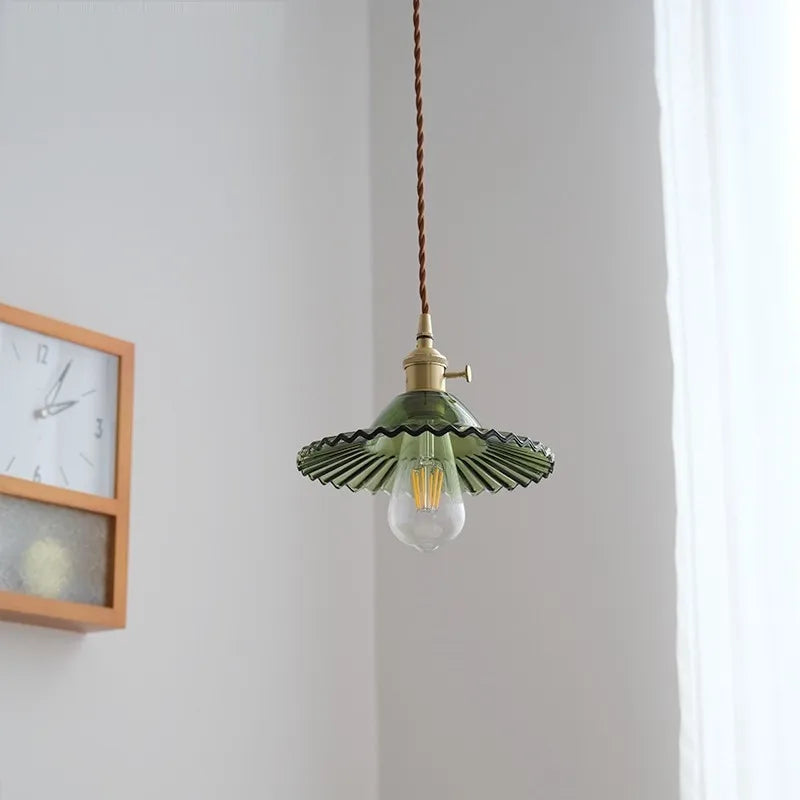 Nordic vintage glass and brass pendant light - vue 5 sur 10