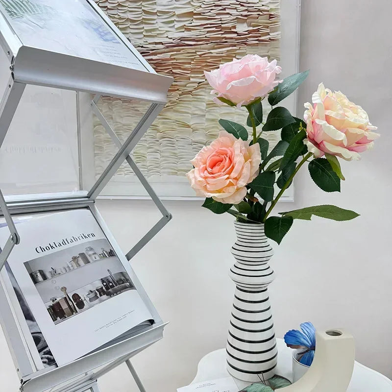Silk rose branches with large decorative artificial flowers