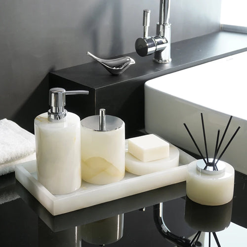 luxury natural marble bathroom accessory set - vue 5 sur 23