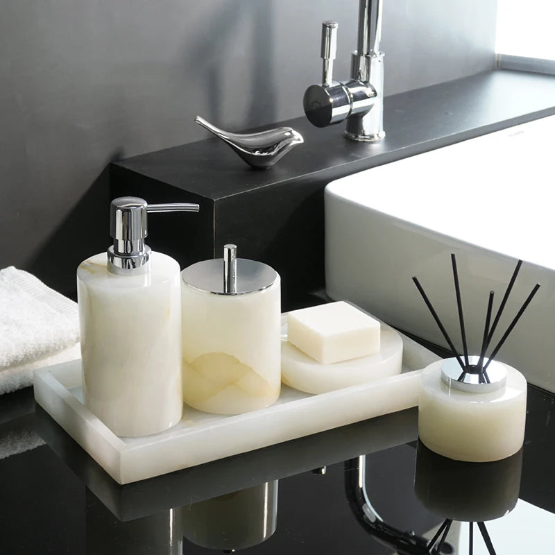 luxury natural marble bathroom accessory set - vue 4 sur 23