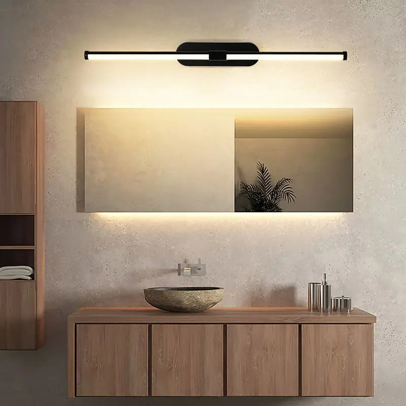 waterproof anti-fog cosmetic mirror with modern LED lighting - vue 5 sur 7