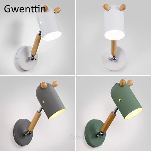 Nordic wooden and iron wall light for children - vue 2 sur 9