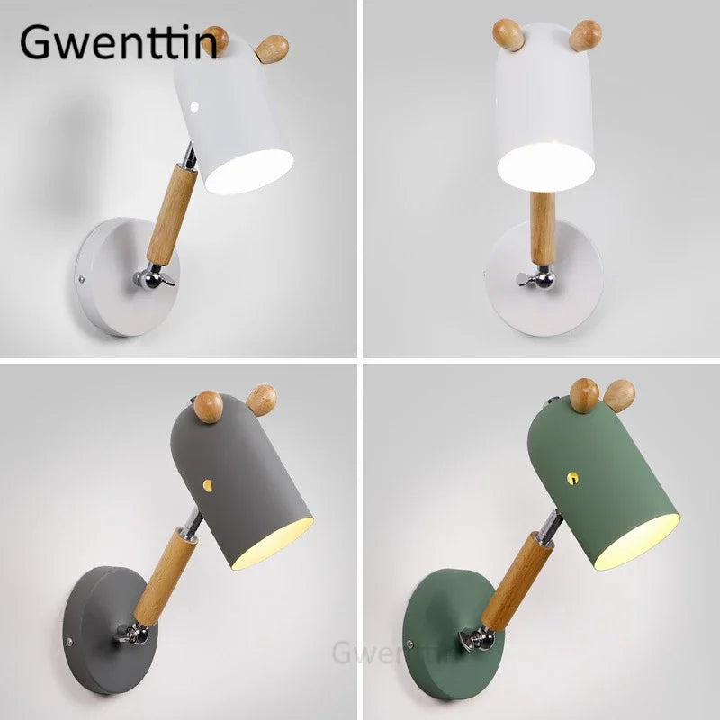 Nordic wooden and iron wall light for children