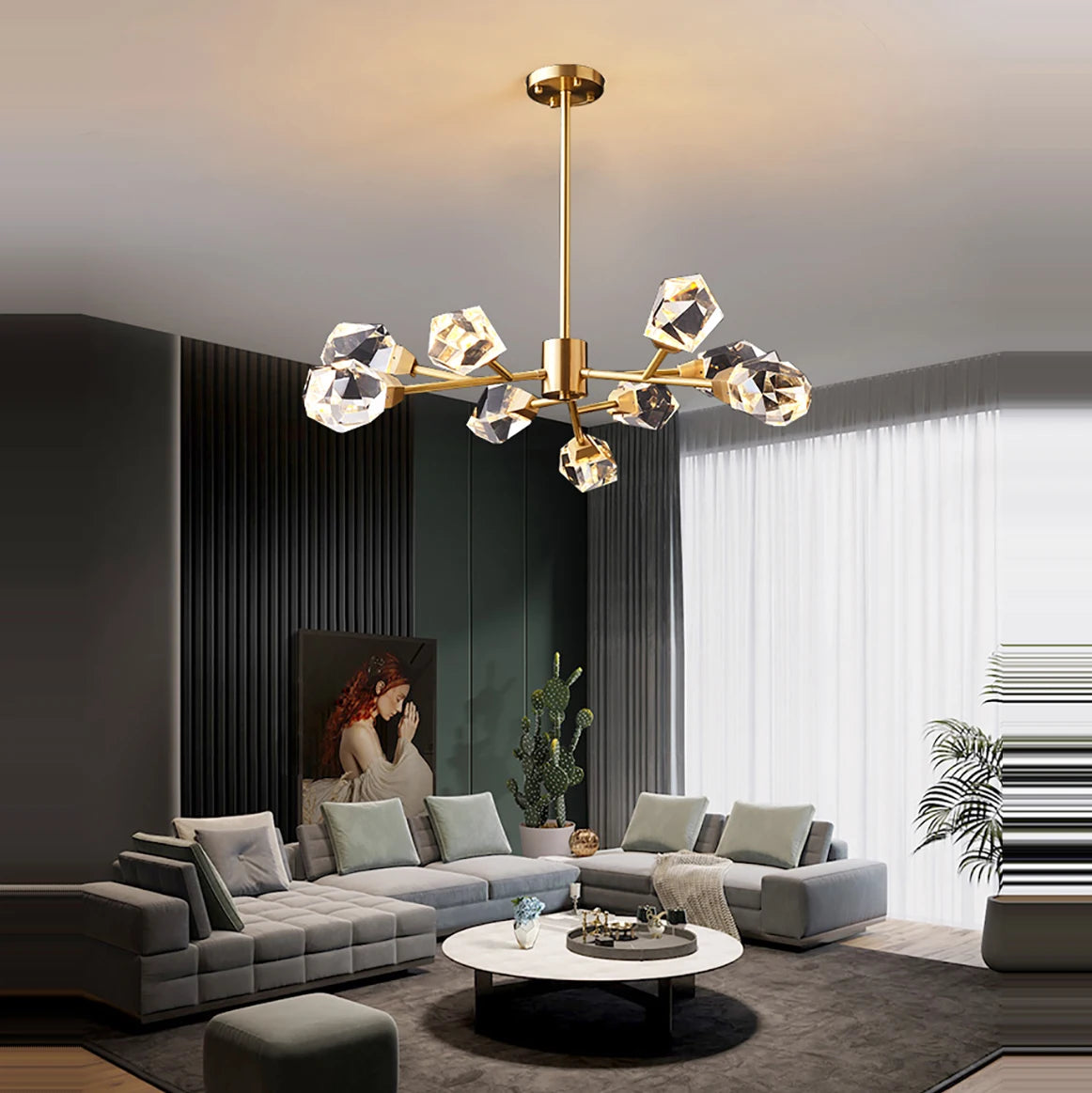 lampe lustre led laiton cristal or décor maison - vue 3 sur 18