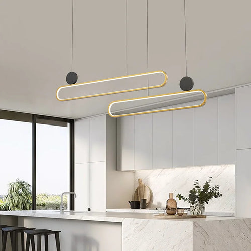 Nordic minimalist double ring LED pendant light for interiors - vue 7 sur 16