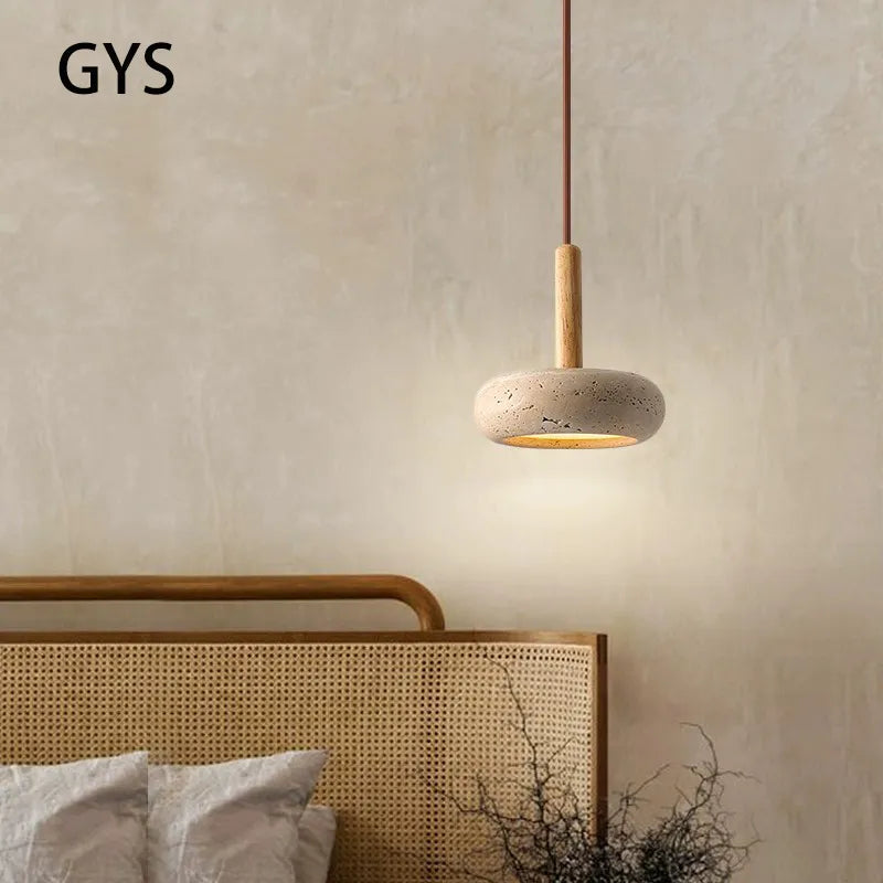 Modern LED stone and wood pendant light Japanese bedside