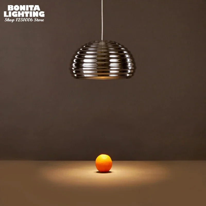 Modern semicircle striped metal pendant light for elegant interiors
