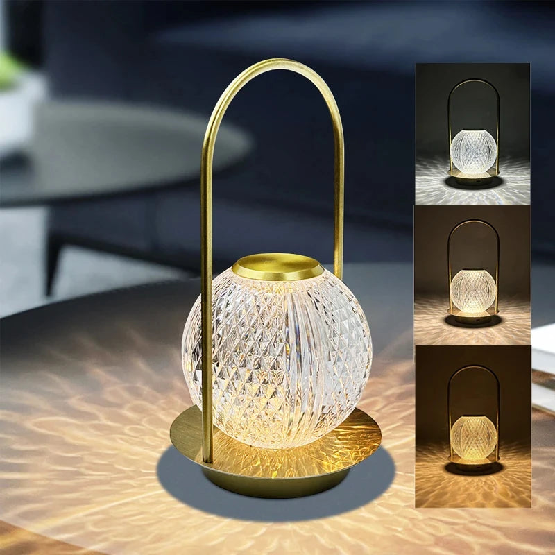 lampe de table boule cristal vintage tactile rechargeable design décoratif