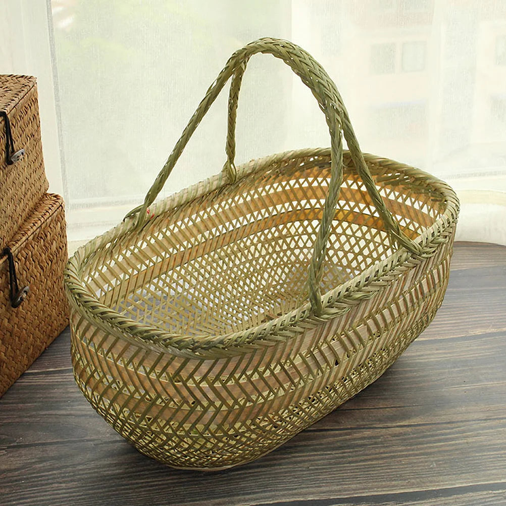 wicker shopping basket with bamboo handle for the garden - vue 4 sur 6