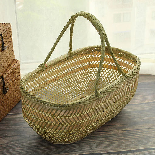 wicker shopping basket with bamboo handle for the garden - vue 4 sur 6