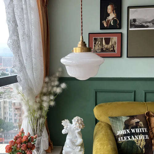 Milky white glass LED pendant light - vue 5 sur 30