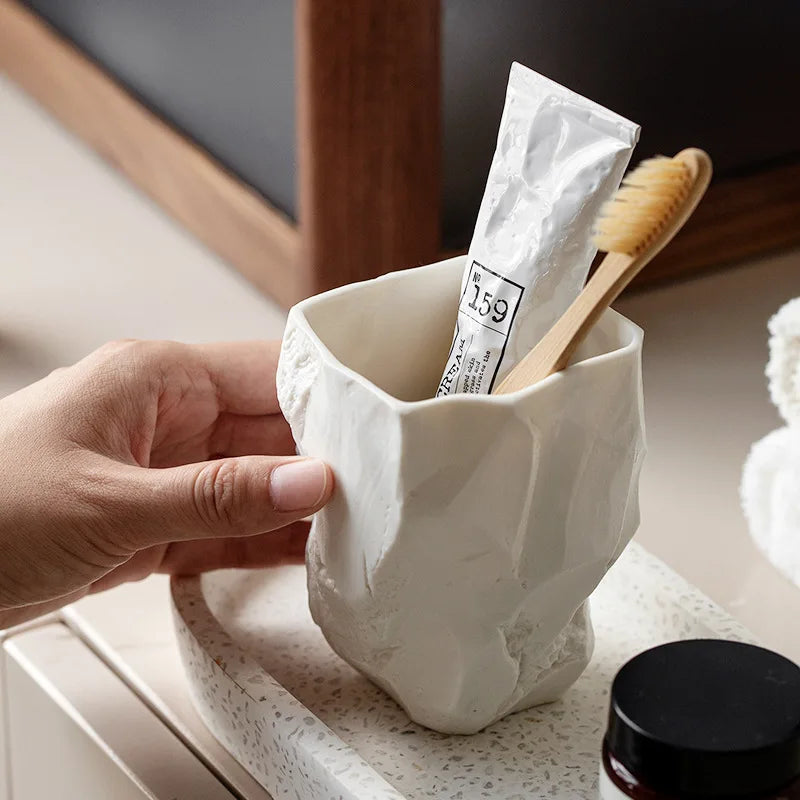 Nordic ceramic handcrafted toothbrush cup for bathroom