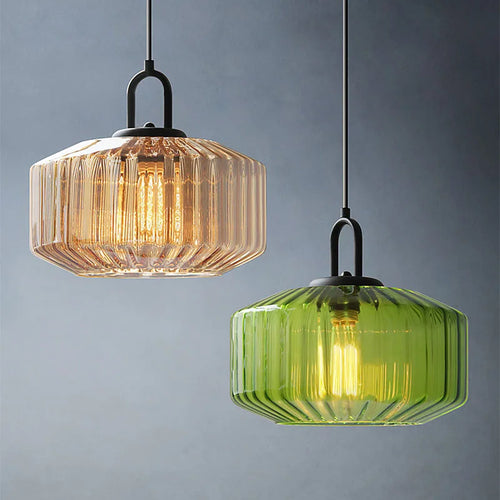 Retro glass pendant chandelier with decorative LED light - vue 3 sur 9