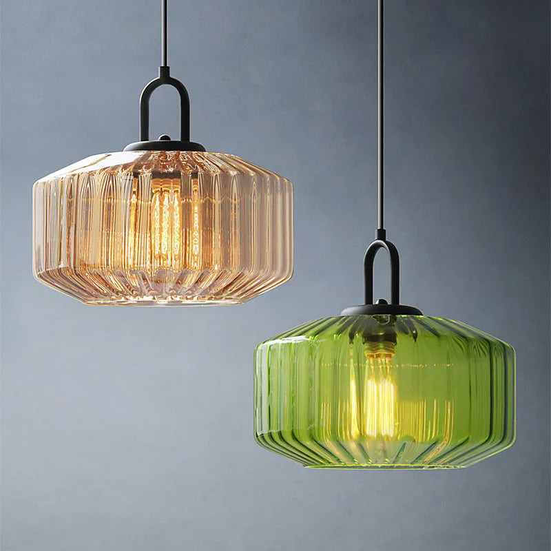 Retro glass pendant chandelier with decorative LED light