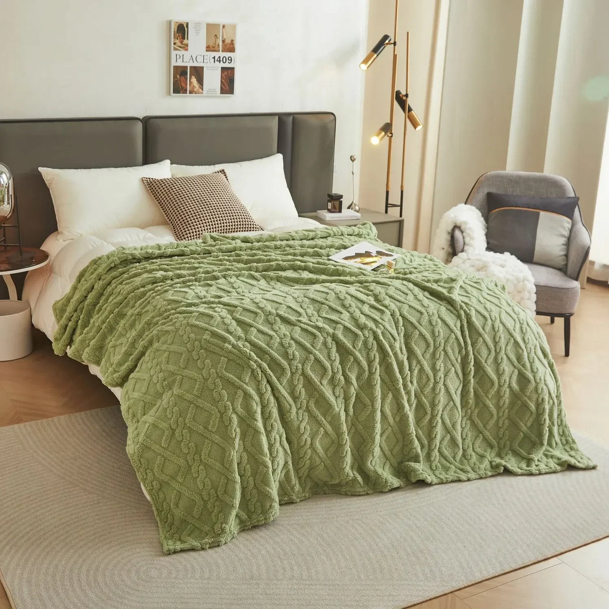 plaid flanelle polaire doux et chaud uni - vue 3 sur 7