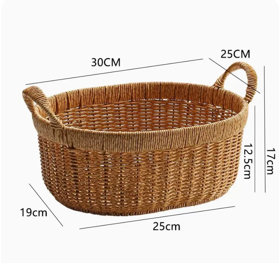 rattan serving tray woven basket with handles for storage - vue 11 sur 11