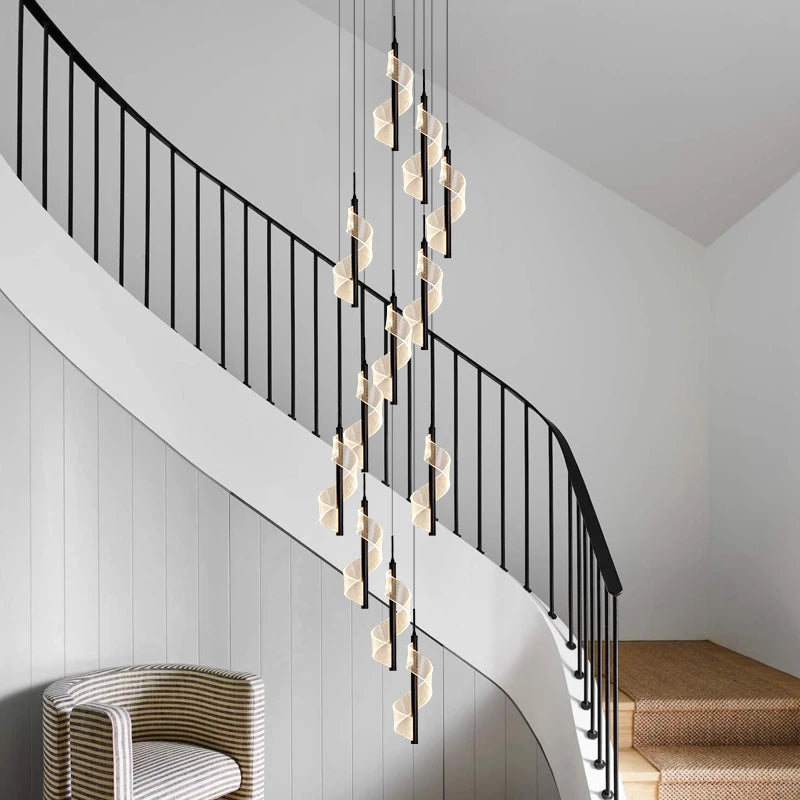 Modern acrylic LED chandelier for spiral staircases - vue 5 sur 17