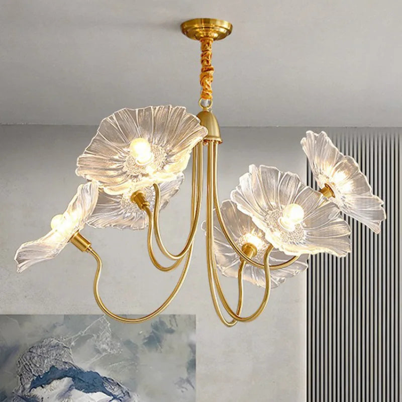Modern glass LED chandelier shaped like a lotus flower
