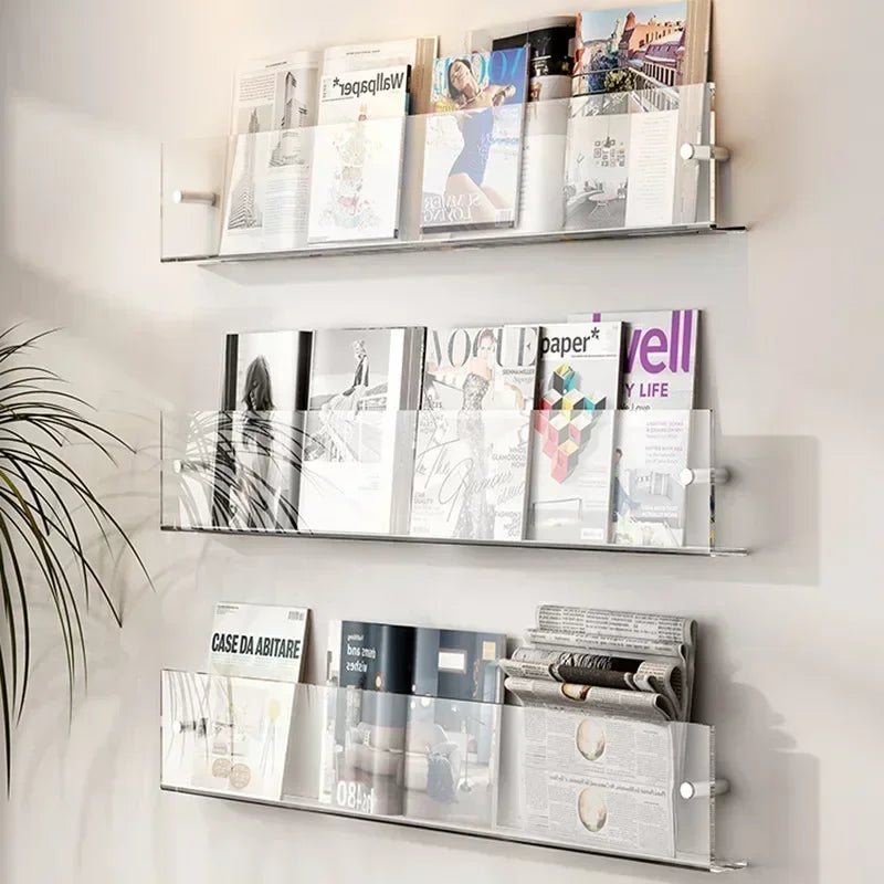 support mural en acrylique transparent pour magazines et livres
