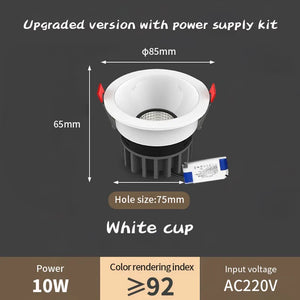 spot led encastré antireflet pour intérieur angle réglable en aluminium