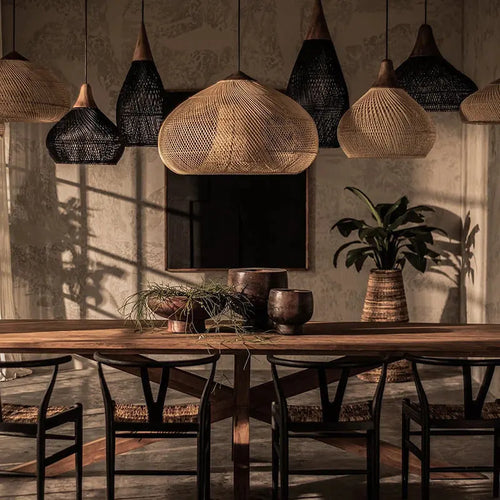 Southeast Asian vintage rattan pendant light high quality for dining room, restaurant, kitchen, or loft - vue 7 sur 27