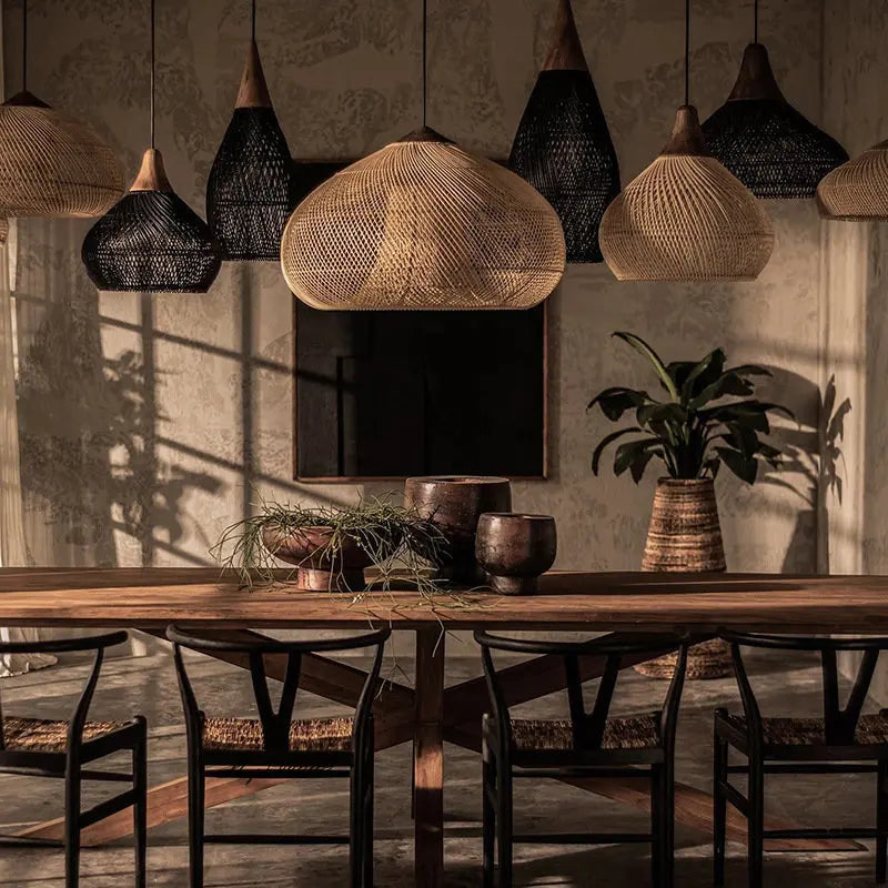 Southeast Asian vintage rattan pendant light high quality for dining room, restaurant, kitchen, or loft - vue 6 sur 27