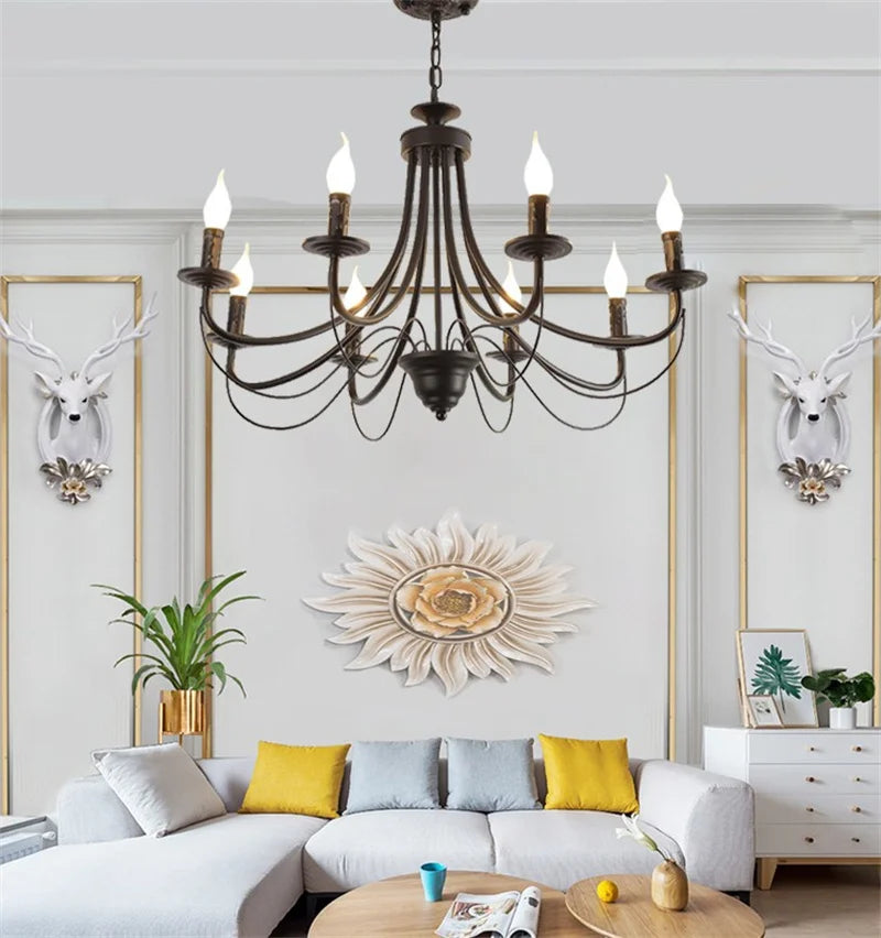 Black and white wrought iron chandelier modern interior design